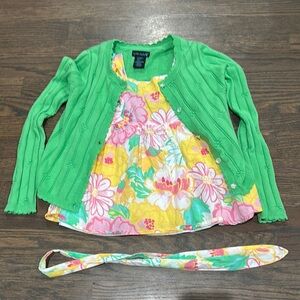 Cynthia Rowley Green Cardigan with Floral Top and Belt sz M 7/8